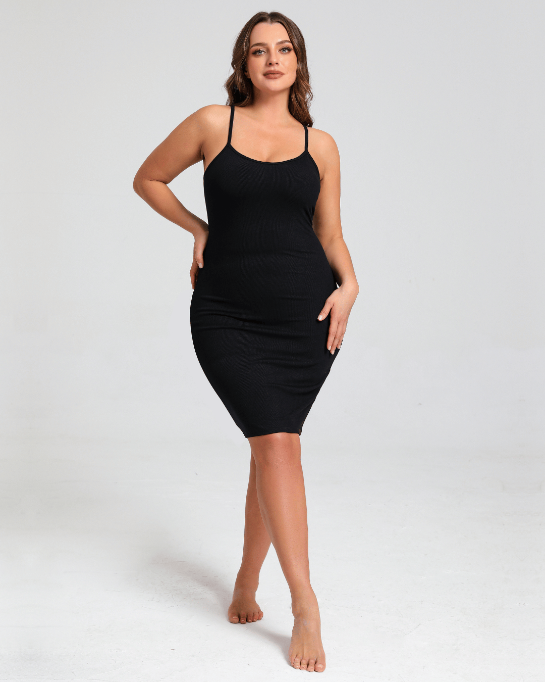 CRVY Slip Midi Shapewear Dress Black / 3XL CRVY Slip Midi Shapewear Dress Black / 3XL