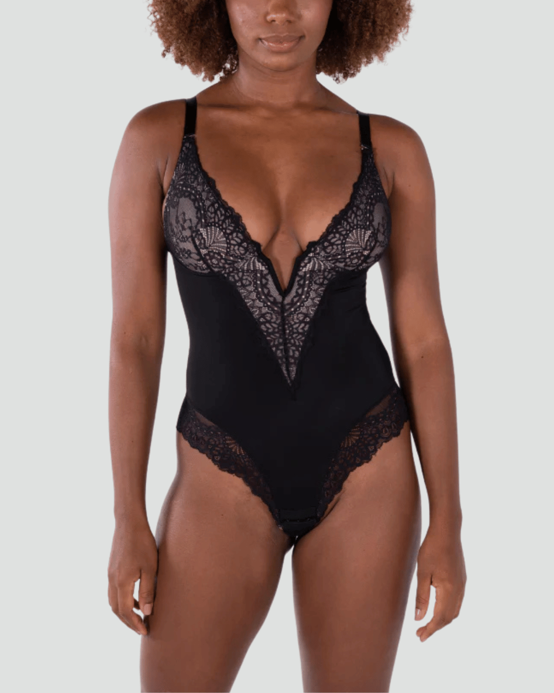 V-Neck Half Laced Shapewear Bodysuit