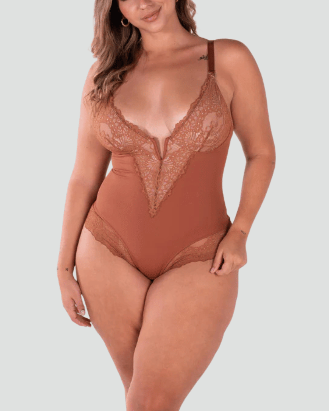 V-Neck Half Laced Shapewear Bodysuit